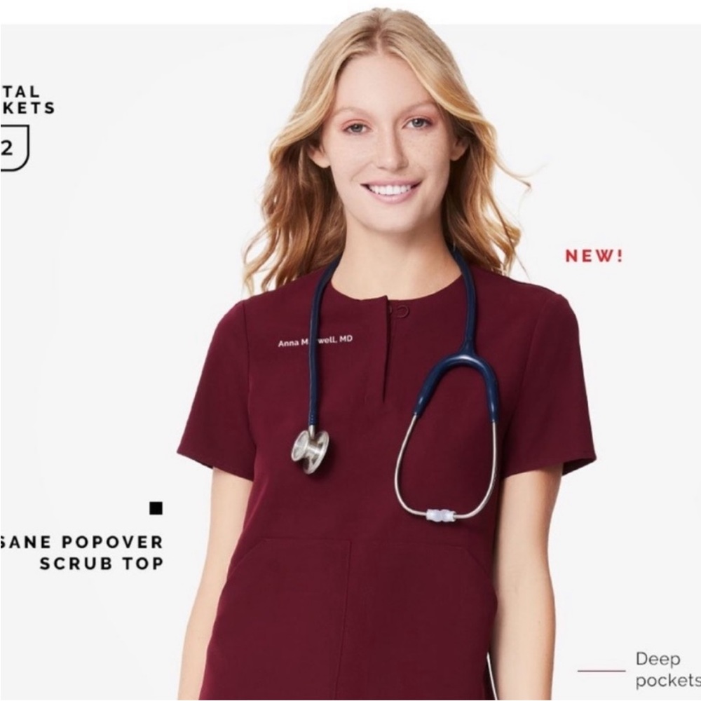 Figs Women Kasane Burgundy Popover Scrub Top XS